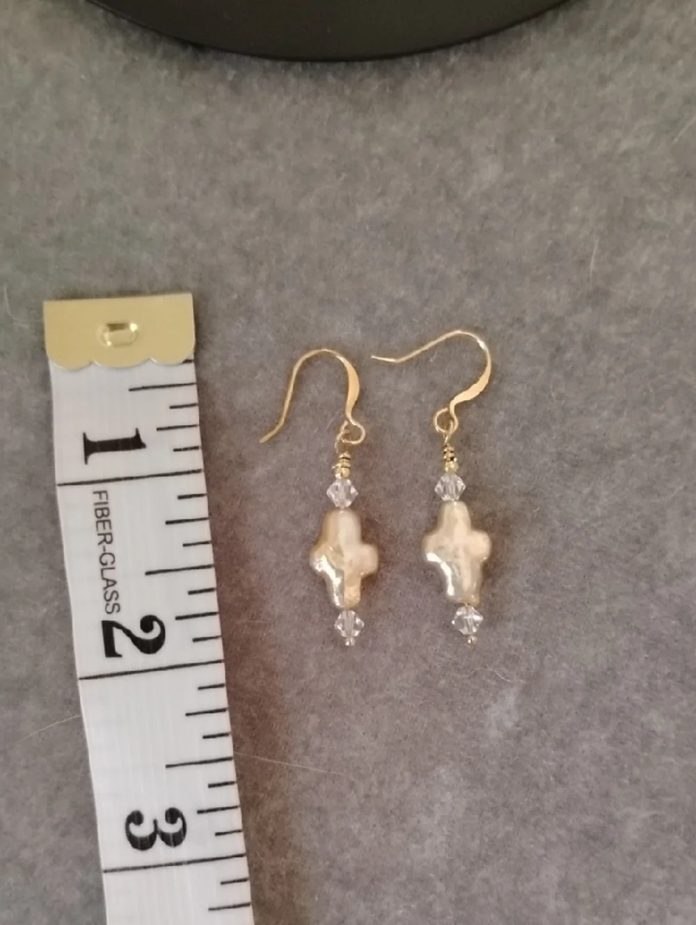Hand Crafted Gold Pearl Cross Drop Earrings - Picture 5 of 5